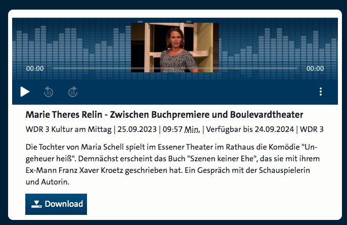 Read more about the article WDR 3 – „Kultur am Mittag“ – Zwischen Buchpremiere und Boulevardtheater