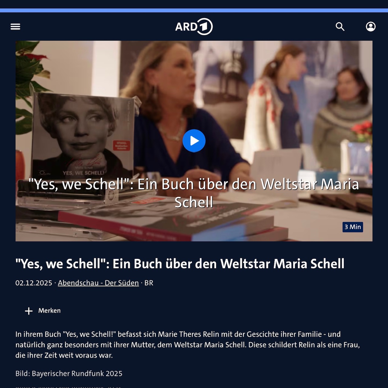 Du betrachtest gerade BR Abendschau – „Yes, we Schell“: Ein Buch über den Weltstar Maria Schell